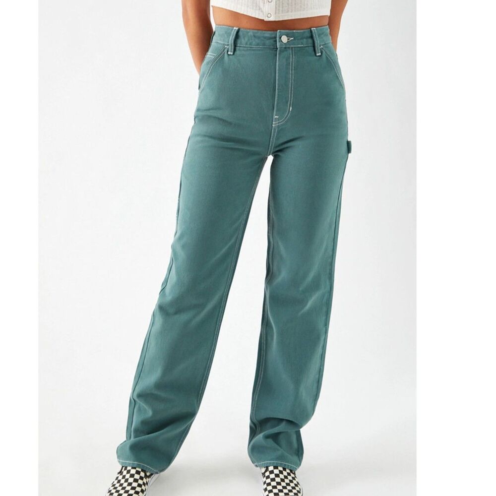 Pacsun Y2K Carpenter Jeans Teal Green Baggy Straight Leg Size 22 90s Skatewear